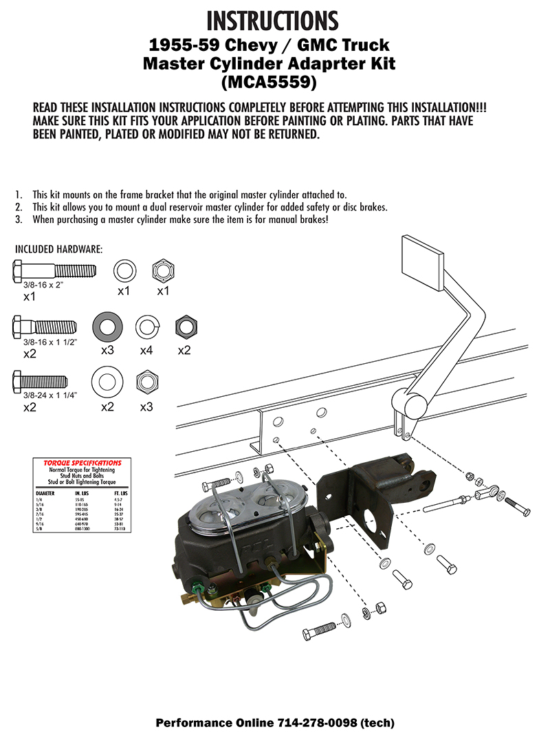 195559 Chevy Truck and GMC Truck Manual Master Cylinder kit, Disc Brakes