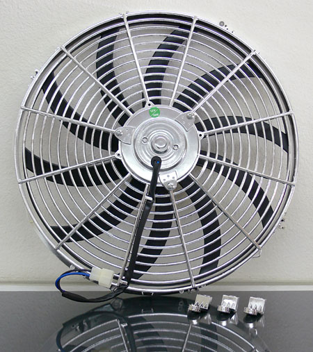 New Chrome 16 Reversable Electric Radiator Cooling Fan 2500cfm &Thermostat Kit 