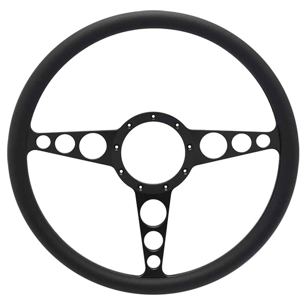 Racer Billet 15" Steering Wheel - Black Out Spokes and Grip, Eddie Motorsports