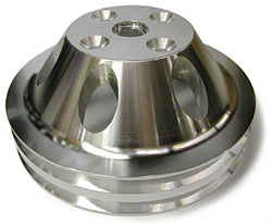 SMALL BLOCK CHEVY SHORT WATER PUMP PULLEY, ALUMINUM 2 GROOVE