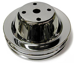 SMALL BLOCK CHEVY SHORT WATER PUMP PULLEY, CHROME 2 GROOVE