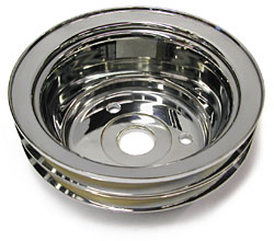 SMALL BLOCK CHEVY LWP CRANKSHAFT PULLEY, CHROME 2 AND 3 GROOVE